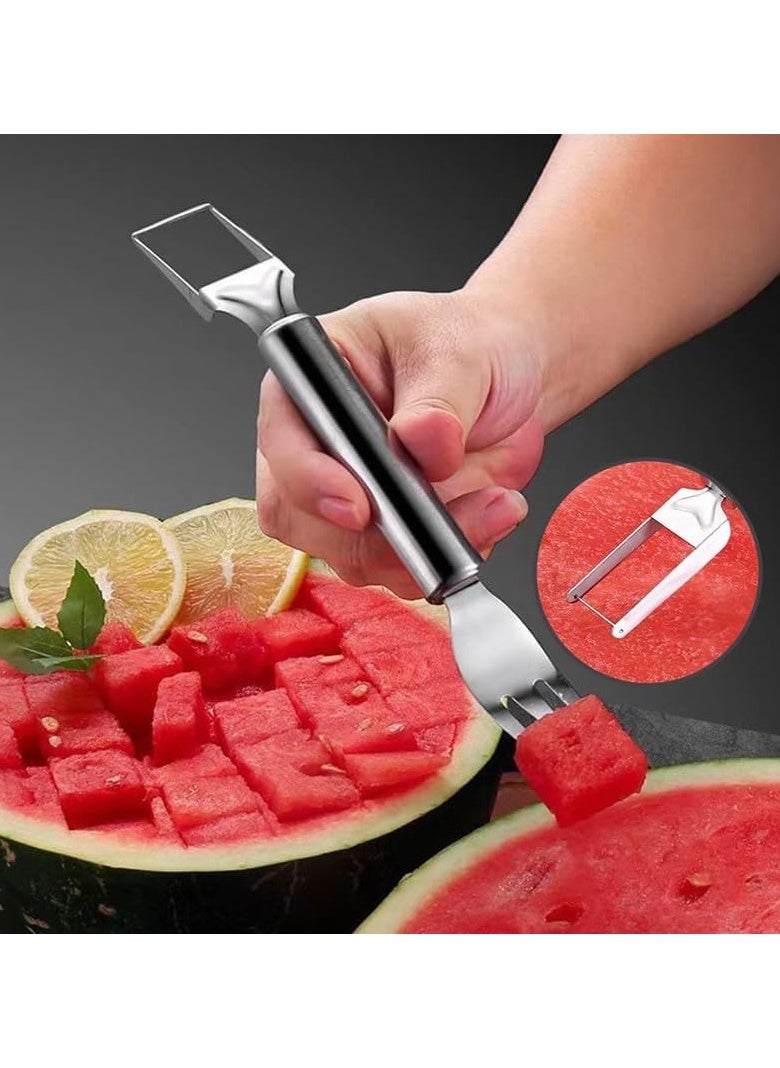 Mmmon - 2PCS 2-in-1 Stainless Steel Fruit Cutter,Watermelon Fork Slicer Cutter Slicer Tool,Dual Head Fruit Forks Slicer Watermelon Cutter Tool,for Home Kitchen Camping Gadget - Image 1