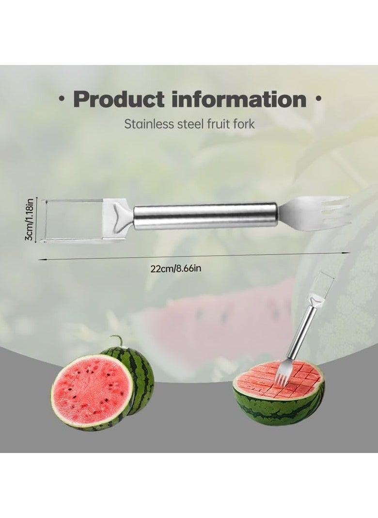 Mmmon - 2PCS 2-in-1 Stainless Steel Fruit Cutter,Watermelon Fork Slicer Cutter Slicer Tool,Dual Head Fruit Forks Slicer Watermelon Cutter Tool,for Home Kitchen Camping Gadget - Image 1