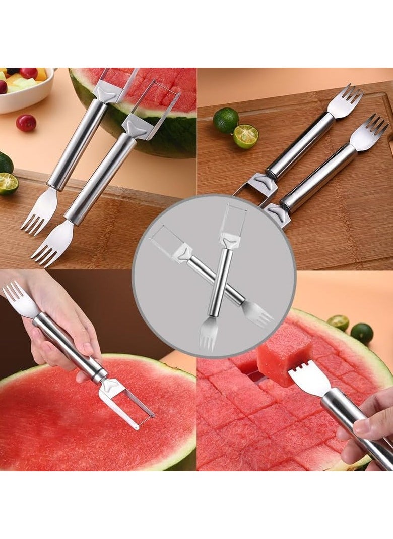 Mmmon - 2PCS 2-in-1 Stainless Steel Fruit Cutter,Watermelon Fork Slicer Cutter Slicer Tool,Dual Head Fruit Forks Slicer Watermelon Cutter Tool,for Home Kitchen Camping Gadget - Image 1