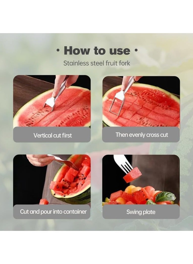 Mmmon - 2PCS 2-in-1 Stainless Steel Fruit Cutter,Watermelon Fork Slicer Cutter Slicer Tool,Dual Head Fruit Forks Slicer Watermelon Cutter Tool,for Home Kitchen Camping Gadget - Image 1