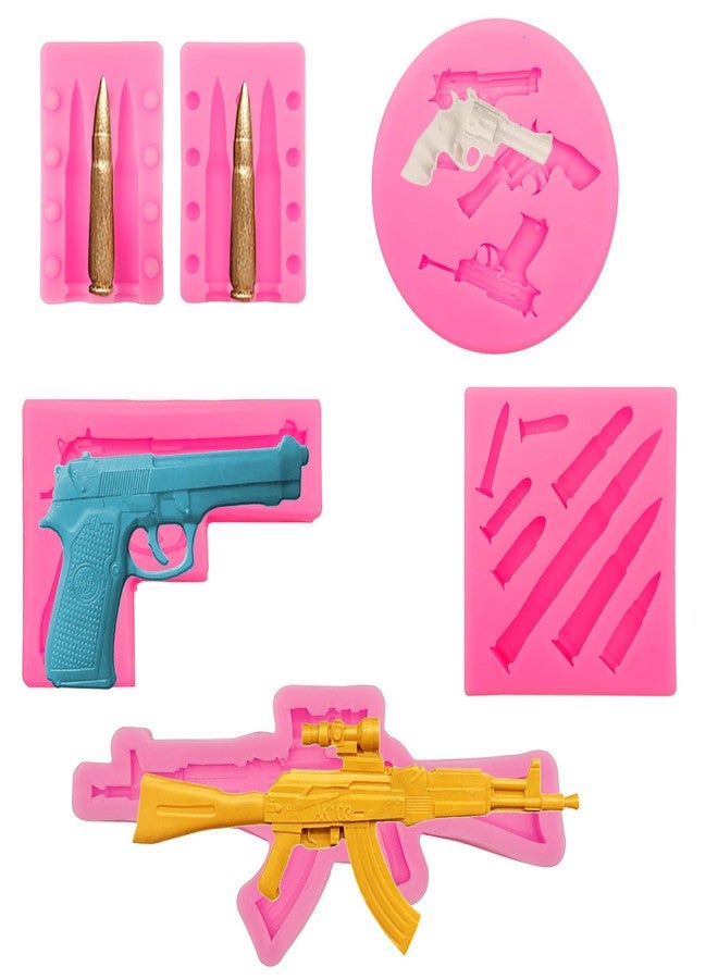 itechpanda 5 Pcs Gun Style Silicone Molds Bullet Pistol Fondant Mold 3D Machine Gun Molds for Baking Craft Cake Decorating Border Decor Candy Chocolate Cupcake - Image 1
