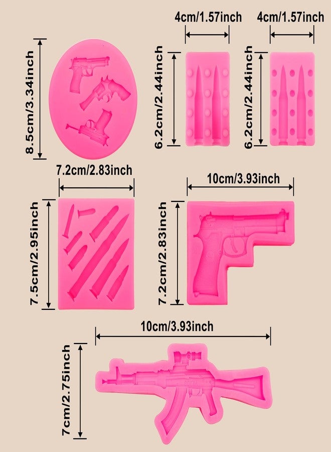 itechpanda 5 Pcs Gun Style Silicone Molds Bullet Pistol Fondant Mold 3D Machine Gun Molds for Baking Craft Cake Decorating Border Decor Candy Chocolate Cupcake - Image 2