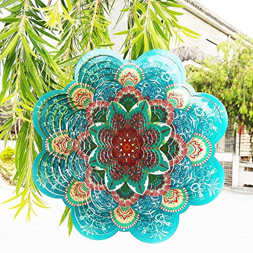 FONMY Stainless Steel Wind Spinner-3D Indoor Outdoor Garden Decoration Crafts Ornaments 12Inch Multi Color Mandala Flower Wind Spinners - Image 4
