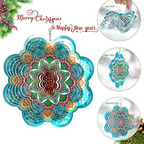 FONMY Stainless Steel Wind Spinner-3D Indoor Outdoor Garden Decoration Crafts Ornaments 12Inch Multi Color Mandala Flower Wind Spinners - Image 2