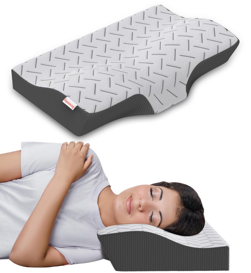 HAUSWAY Pillow for Neck Pain and Shoulder Pain | Cool Gel Orthopedic Cervical Pillow for Neck Pain with Neck & Shoulder Support | 20 x 12 x 4 Inches | White | Pack of 1 | 2-Year Warranty - Image 1