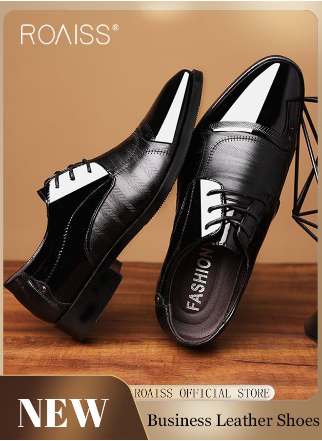 roaiss - Men's Dress Shoes Business Oxfords Patent Leather Dress Shoes Classic Loafers Formal Derby Shoes - Image 1