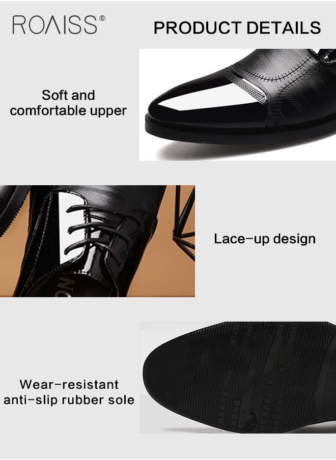 roaiss - Men's Dress Shoes Business Oxfords Patent Leather Dress Shoes Classic Loafers Formal Derby Shoes - Image 1