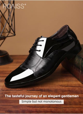 Men Pointed Leather Shoes, Low Top Lace-up Formal Shoes with Non Slip Sole, Stylish Dress Shoes for Men, Simple Classic Business Leather Shoes, Suitable for Daily Wear, Business, Wedding and Outdoor Activities - view 5