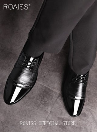 Men Pointed Leather Shoes, Low Top Lace-up Formal Shoes with Non Slip Sole, Stylish Dress Shoes for Men, Simple Classic Business Leather Shoes, Suitable for Daily Wear, Business, Wedding and Outdoor Activities - view 3