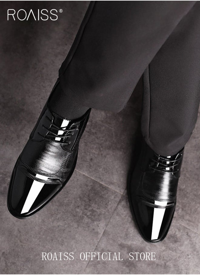 roaiss - Men's Dress Shoes Business Oxfords Patent Leather Dress Shoes Classic Loafers Formal Derby Shoes - Image 1