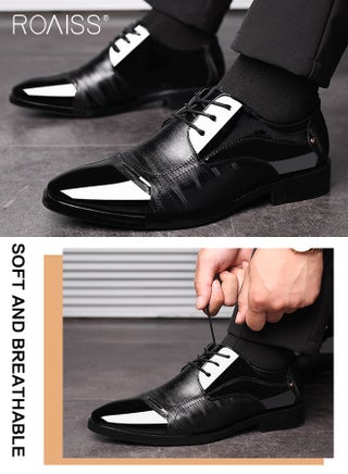Men Pointed Leather Shoes, Low Top Lace-up Formal Shoes with Non Slip Sole, Stylish Dress Shoes for Men, Simple Classic Business Leather Shoes, Suitable for Daily Wear, Business, Wedding and Outdoor Activities - view 4
