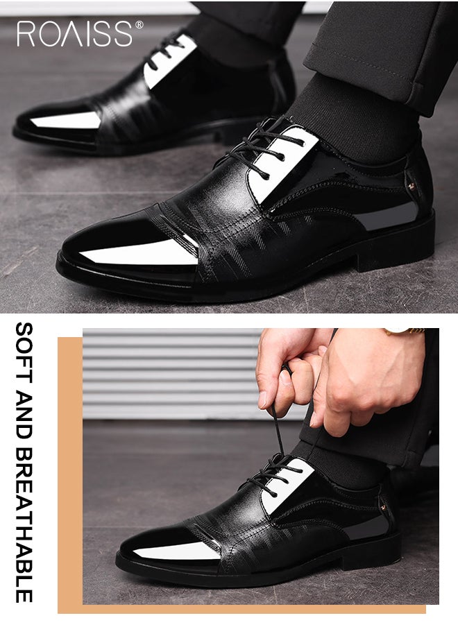 roaiss - Men's Dress Shoes Business Oxfords Patent Leather Dress Shoes Classic Loafers Formal Derby Shoes - Image 1