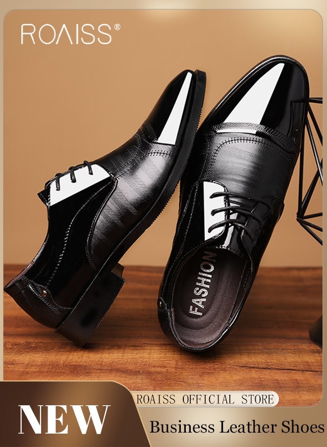roaiss Men Pointed Leather Shoes, Low Top Lace-up Formal Shoes with Non Slip Sole, Stylish Dress Shoes for Men, Simple Classic Business Leather Shoes, Suitable for Daily Wear, Business, Wedding and Outdoor Activities - Image 2