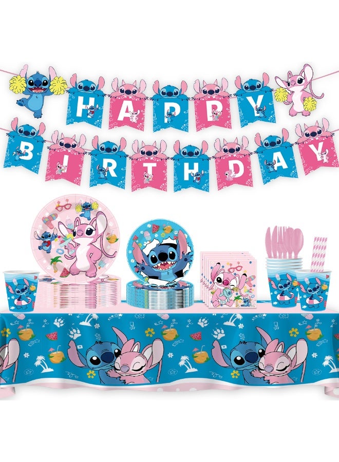 Stitch  Party Decorations for 10 Guests, 92pcs Stitch Party Disposable Tableware For Kids - Image 1