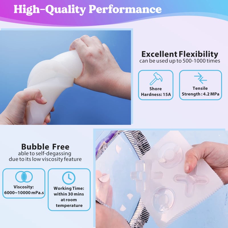 LET'S RESIN Silicone Mold Making Kit-Translucent Silicone Rubber Non-Toxic Liquid Mold Making Silicone-20.46oz Super Elastic Molding Silicone-Ideal for 3D Molds,Resin Molds,Silicone Molds-4H Fast Cure - Image 4
