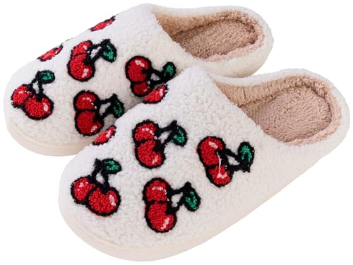 Tellrain Women Slippers Cute Pattern Big Heart Mushroom Warm Soft Bedroom Shoes Fuzzy Closed Toe Sandals Non Slip House Bedroom Slippers - Image 1
