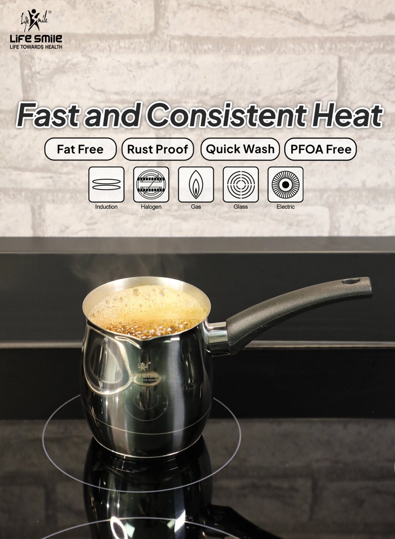 Life Smile طقم سخان قهوة من الفولاذ المقاوم للصدأ – 450 مل و 700 مل | قاعدة تحريض | تسخين سريع | مقاوم للصدأ | وعاء متعدد الاستخدامات للقهوة والحليب والزبدة والزيت - Image 5