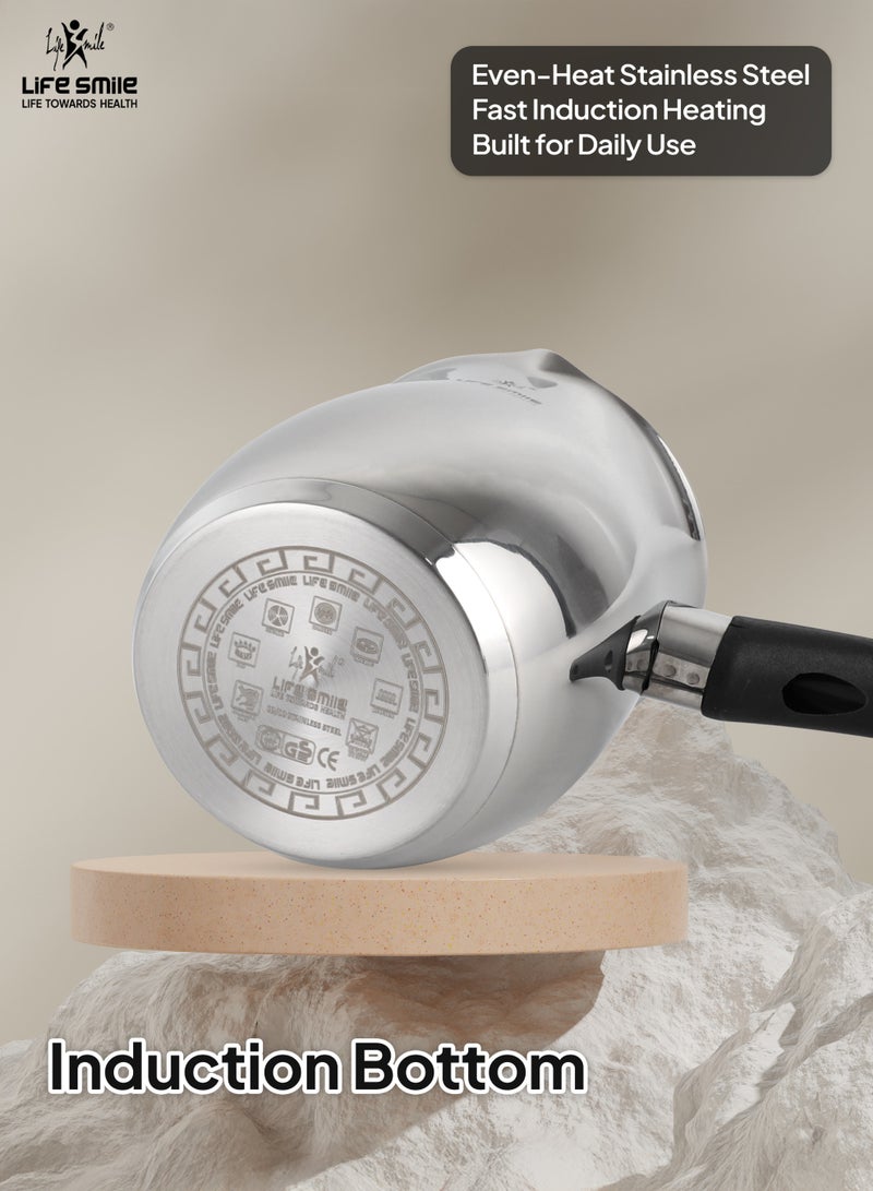 Life Smile طقم سخان قهوة من الفولاذ المقاوم للصدأ – 450 مل و 700 مل | قاعدة تحريض | تسخين سريع | مقاوم للصدأ | وعاء متعدد الاستخدامات للقهوة والحليب والزبدة والزيت - Image 2