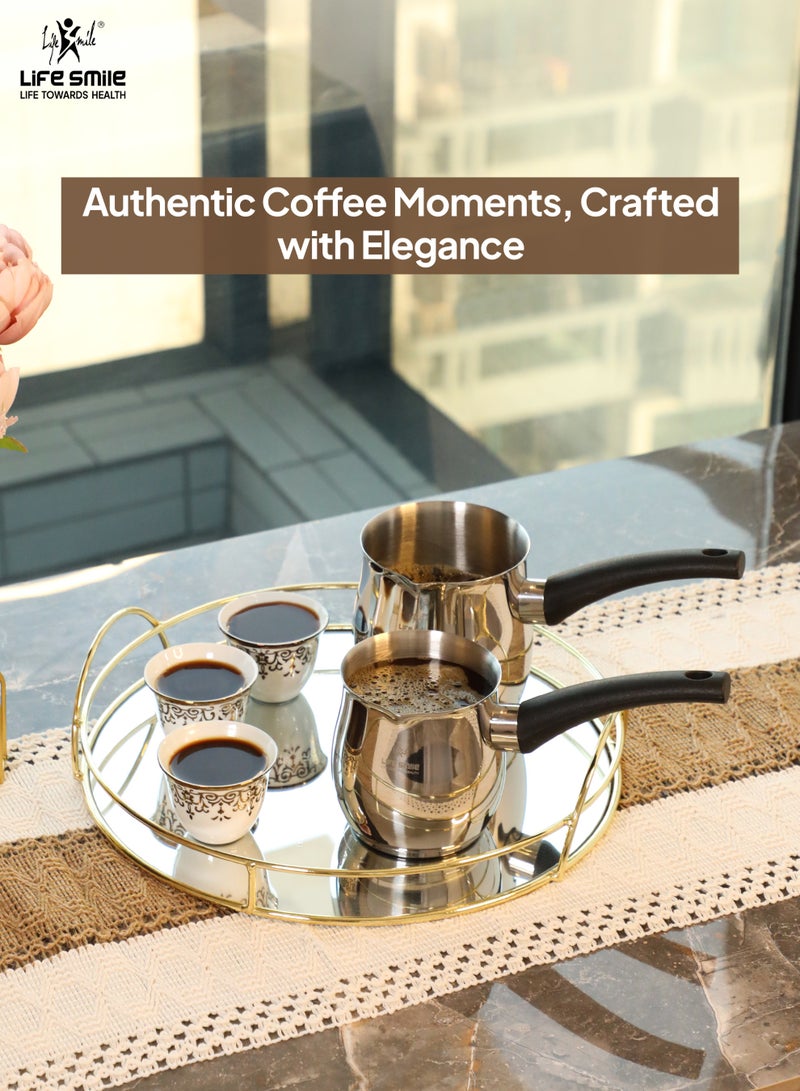 Life Smile طقم سخان قهوة من الفولاذ المقاوم للصدأ – 450 مل و 700 مل | قاعدة تحريض | تسخين سريع | مقاوم للصدأ | وعاء متعدد الاستخدامات للقهوة والحليب والزبدة والزيت - Image 4