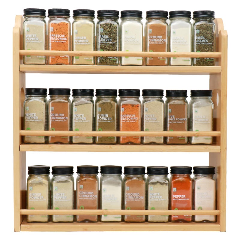 Thalomely 3 Tier Bamboo Spice Rack, Spice Rack Organizer, Seasoning Jars Rack Shelf Spice Organizer for Kitchen Counter or Wall Mounting, Spice Storage Holder with handles, Jars Not Included,Natural - Image 1
