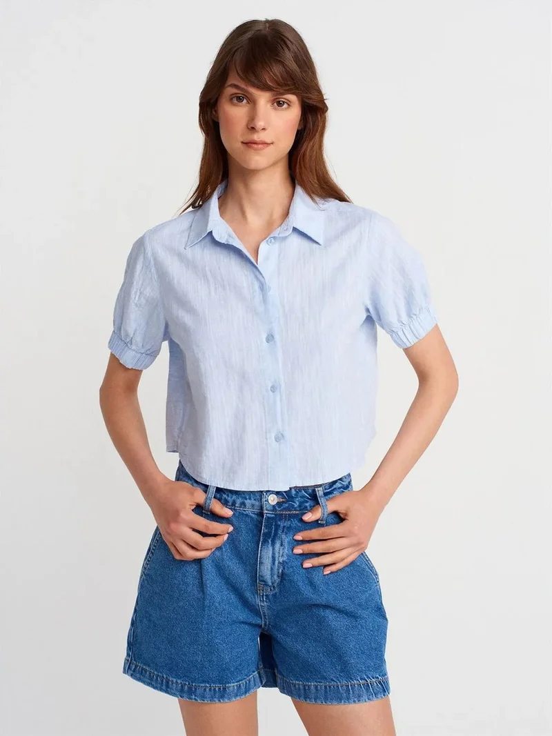 ديلفين Dilvin Women’s Cropped Linen-Blend Shirt