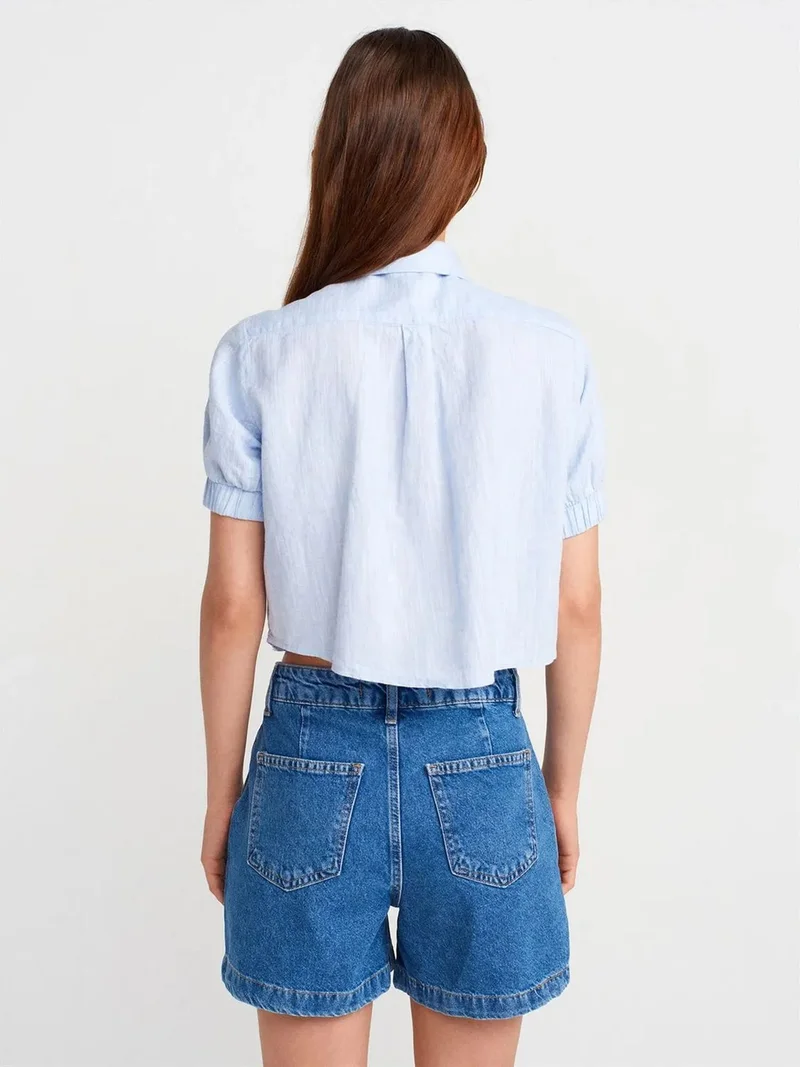 ديلفين Dilvin Women’s Cropped Linen-Blend Shirt