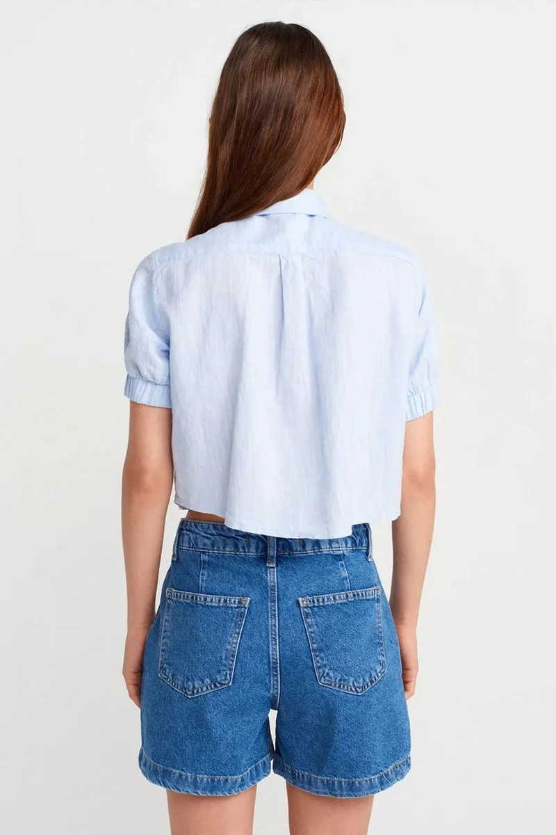 Dilvin Baby Blue DILVIN Women’s Cropped Linen-Blend Shirt for Women | Best Price UAE