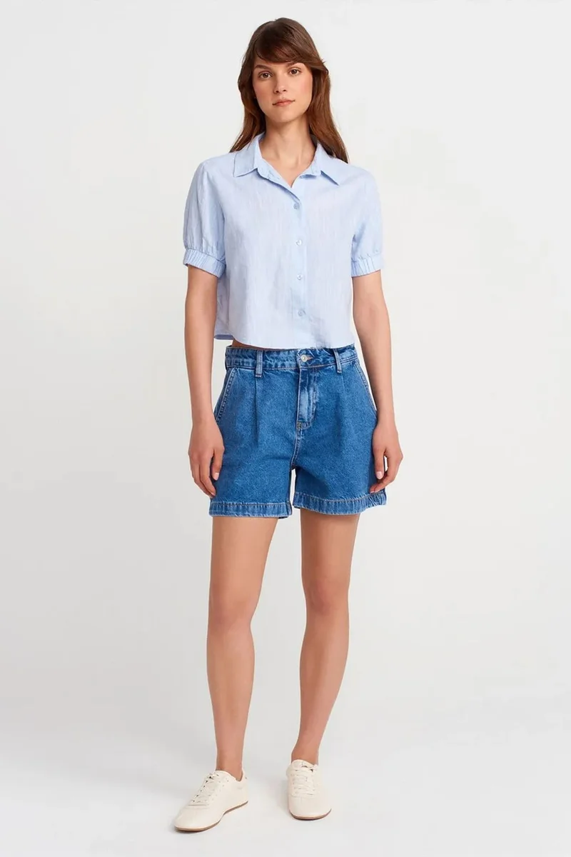 Dilvin Baby Blue DILVIN Women’s Cropped Linen-Blend Shirt for Women | Best Price UAE
