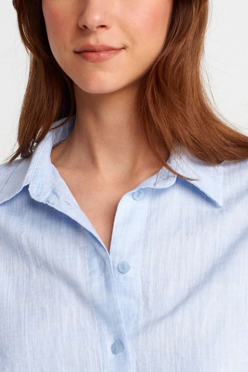Dilvin Baby Blue DILVIN Women’s Cropped Linen-Blend Shirt for Women | Best Price UAE