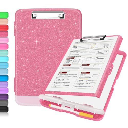 Sooez Glitter Clipboard with Storage, High Capacity Clip Boards 8.5x11 with Pen Holder, Cute Clipboards with Low Profile Clip, Sparkle Plastic Organizer Case Box for Women & Kids, Side Opening - Image 1