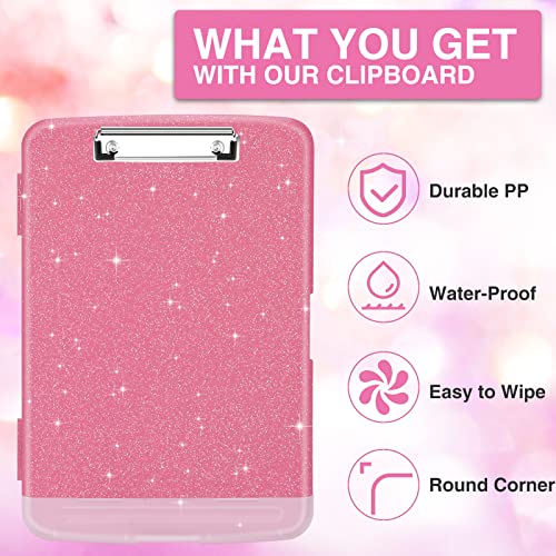 Sooez Glitter Clipboard with Storage, High Capacity Clip Boards 8.5x11 with Pen Holder, Cute Clipboards with Low Profile Clip, Sparkle Plastic Organizer Case Box for Women & Kids, Side Opening - Image 3