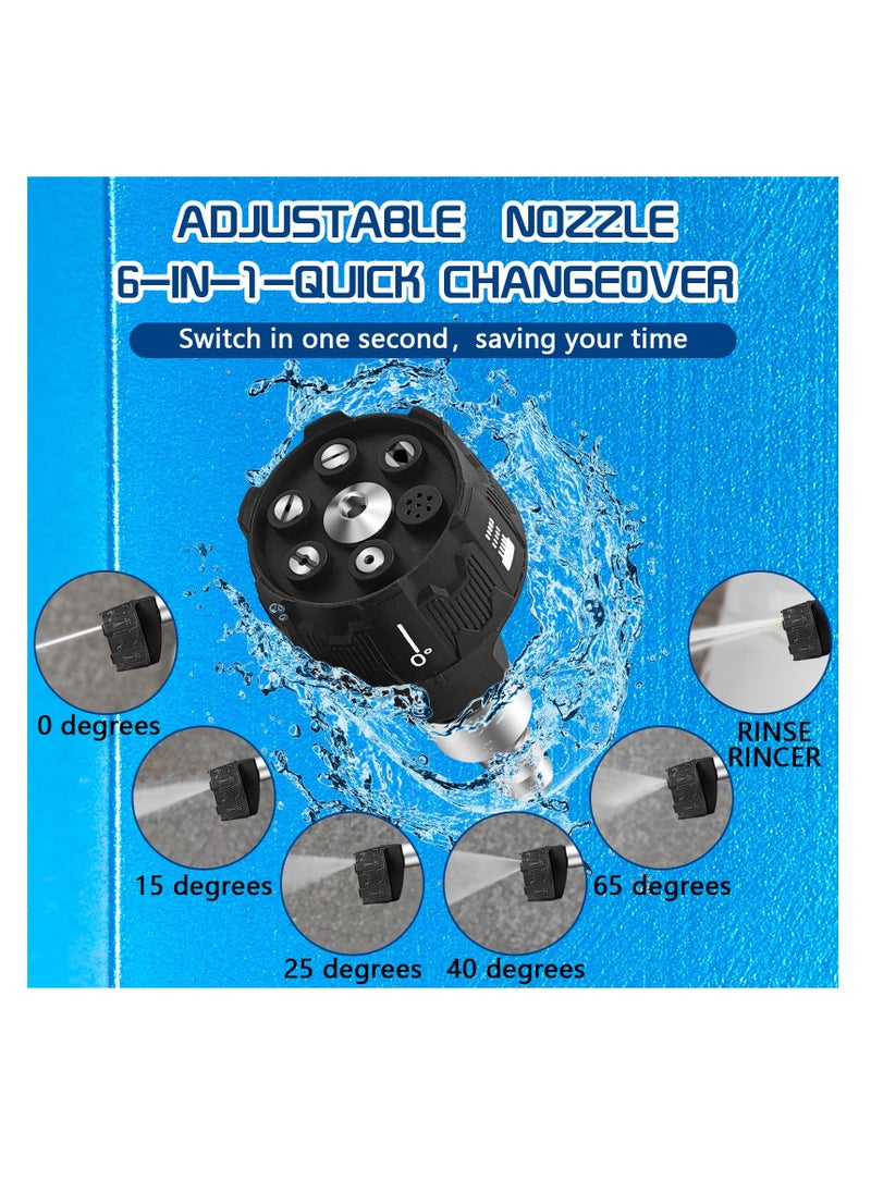 SYOSI - Upgraded Pressure Washer Nozzle Tips 6 in 1 Quick Change Nozzle with 360 degree Adjustable End Stainless Steel High Pressure Power Sprayer for Car/Yard/Fence/Floor Cleaning and Sprinkling (Black) - Image 1