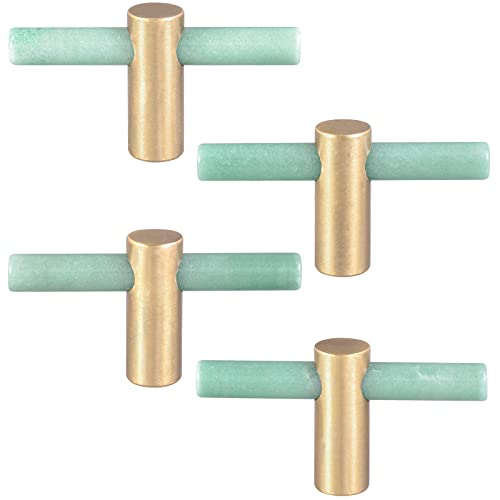 mookaitedecor Set of 4 Green Aventurine Crystal Wand Drawer Knobs and Pulls Stone Cabinet Knobs Brass Handles for Kitchen Dresser Door Decor - Image 1