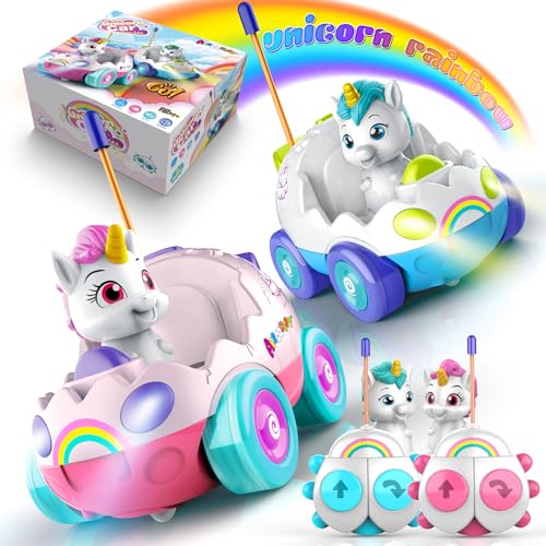 AEROQUEST Unicorn Toys for Girls Remote Control Car for Toddlers 13 2 Pack RC Cars with LED Lights Music Toys for Ages 24 Birthday Gifts for 46 68 Year Old Unicorn - Image 1
