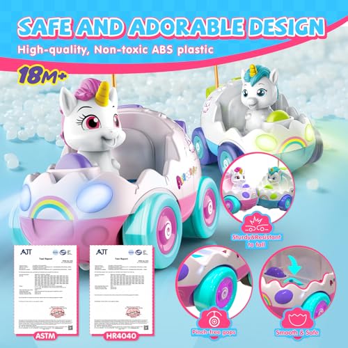 AEROQUEST Unicorn Toys for Girls Remote Control Car for Toddlers 13 2 Pack RC Cars with LED Lights Music Toys for Ages 24 Birthday Gifts for 46 68 Year Old Unicorn - Image 5