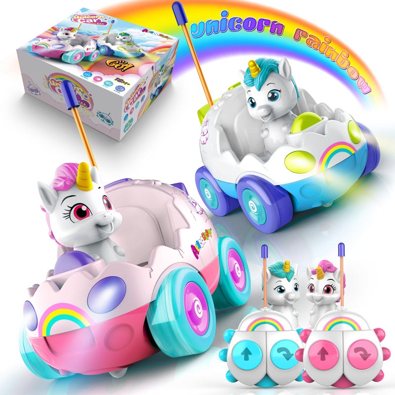 AEROQUEST Unicorn Toys for Girls Remote Control Car for Toddlers 13 2 Pack RC Cars with LED Lights Music Toys for Ages 24 Birthday Gifts for 46 68 Year Old Unicorn - Image 3
