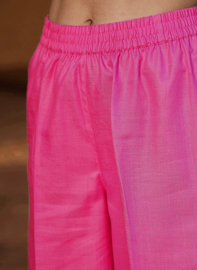 ساسافراس طقم بلوزة وبنطلون بالازو مطرز باللون الفوشيا للنساء - Image 3