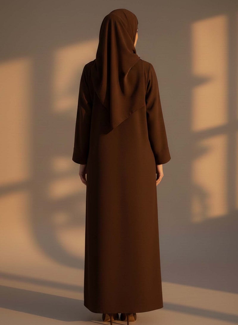 Moistreet Brown Korean Nida Abaya with Matching Headscarf & Knot Button Detail - Image 4