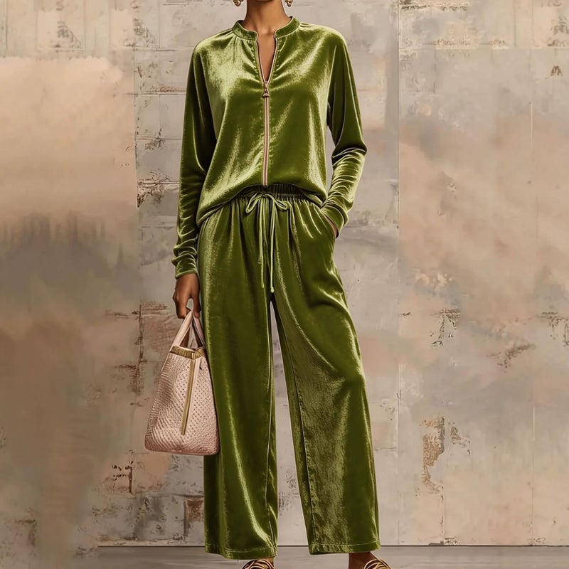 2026 Women's Velour Hoodie and Wide-Leg Pants Set - Image 2