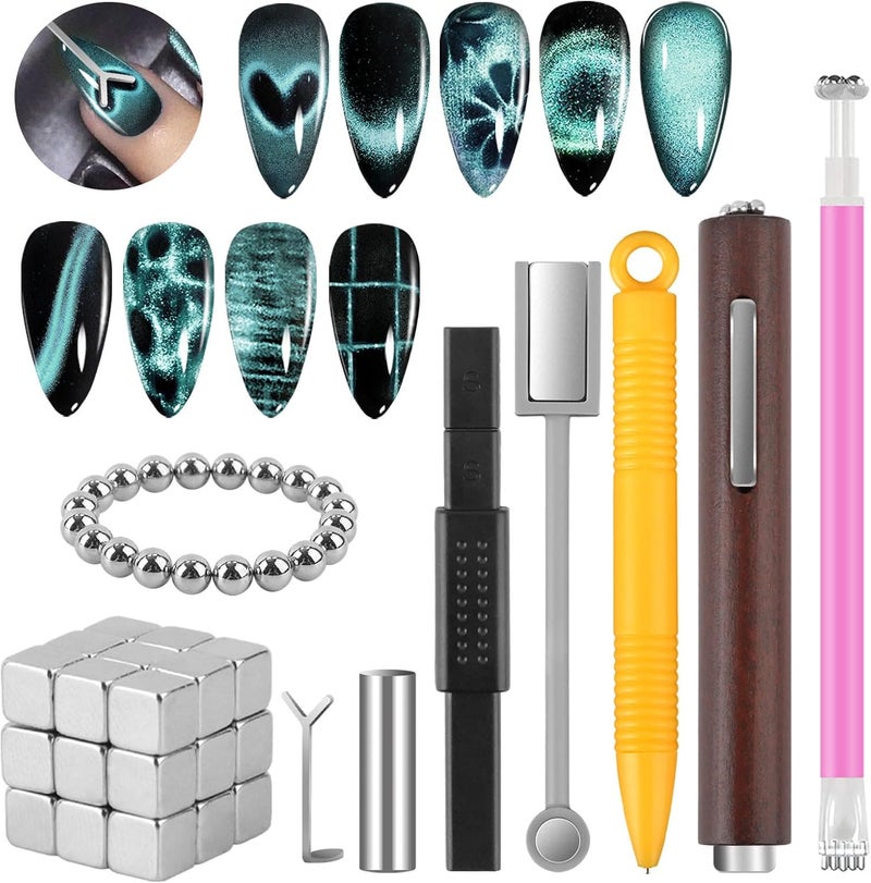 TOROKOM 54PCS Cat Eye Nail Magnet Set 3in1 Magnetic Nail Art Tools Kit for Gel Polish MultiPattern Nail Design Accessories for DIY and Salon Use Tool Set