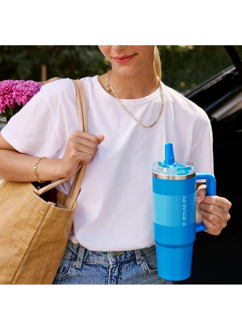 ستانلي كوب Stanley Quencher ProTour Flip Straw Tumbler مع غطاء مانع للتسرب، سعة 40 أونصة، مزود بقشة ومقبض، وحامل أكواب، ومتوافق مع السفر، وكوب معزول من الفولاذ المقاوم للصدأ، خالٍ من مادة BPA، بلون أزرق باهت  - Image 3