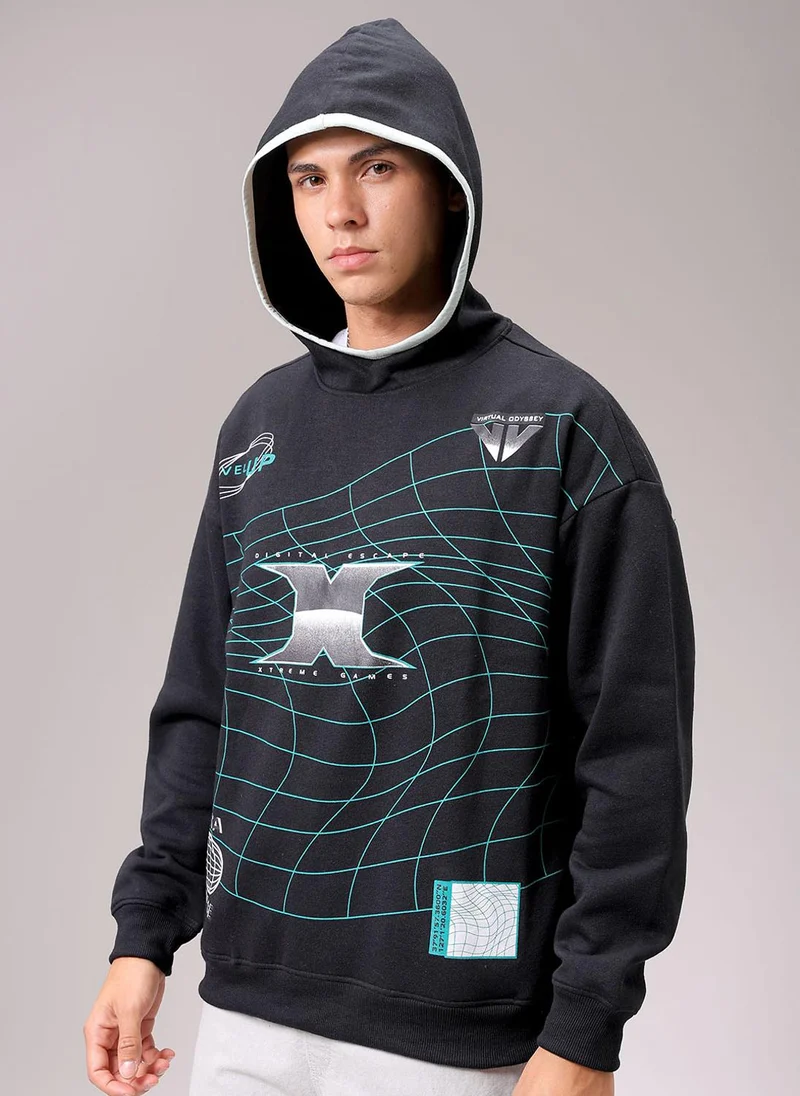 The Indian Garage Co Men Relaxed Fit Placement Print Overhead Hooded Sweatshirt