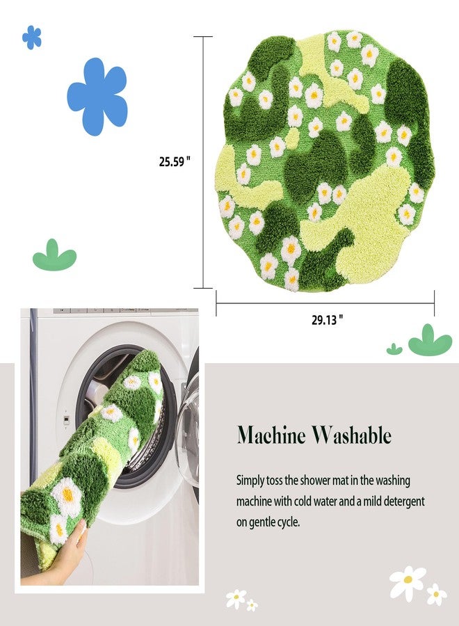YIKUSH Moss Bath Mat Green Bathroom Rug with Small White Flowers Non Slip Door Mat for Bedroom and Kitchen Soft Washable Rug Floral Nature Bathtub Mat - Image 5