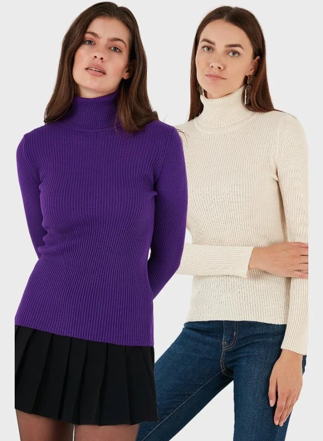 Lela Lela Ribbed Regular Fit Turtleneck Soft Acrylic 2-Pack Sweater Women's SWEATER 4614102S2