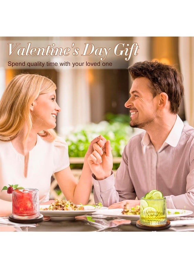 كوب الزجاج القديم القابل للدوران ، 5.63oz / 160ml زجاج الكريستال الويسكي ، كوستر الخشب ، سميكة ، تستخدم كقهوة ، حليب للاسترخاء ، هدية مثالية - Image 5