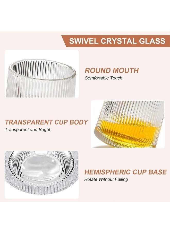 كوب الزجاج القديم القابل للدوران ، 5.63oz / 160ml زجاج الكريستال الويسكي ، كوستر الخشب ، سميكة ، تستخدم كقهوة ، حليب للاسترخاء ، هدية مثالية - Image 2