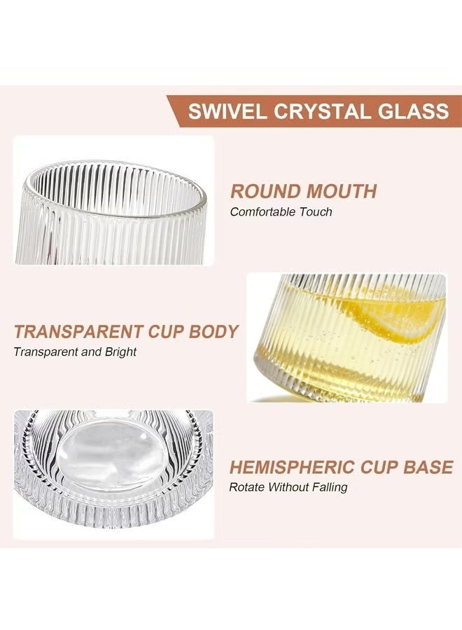 كوب الزجاج القديم القابل للدوران ، 5.63oz / 160ml زجاج كريستال ، كوستر خشبي ، سميكة ، تستخدم كقهوة ، حليب للاسترخاء ، هدية مثالية - Image 2