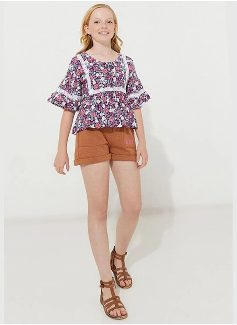 ايروبوستال Girls Lace Flutter Sleeves Printed Top