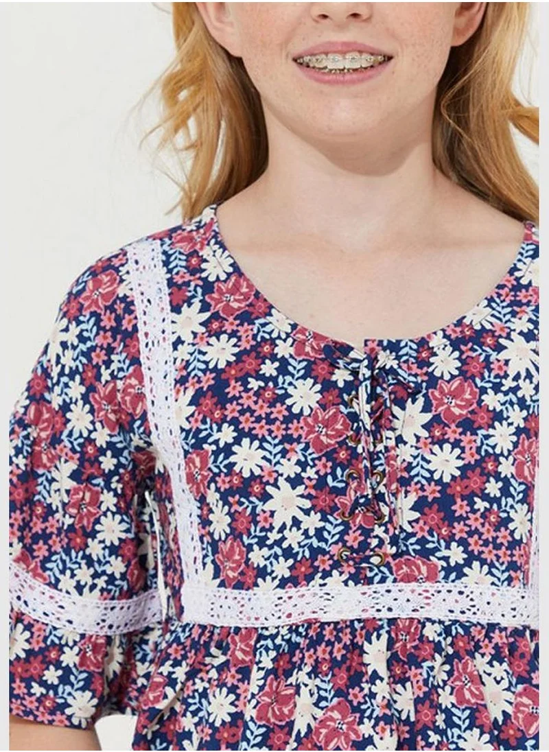 ايروبوستال Girls Lace Flutter Sleeves Printed Top