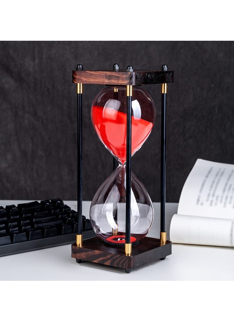 Generic Hourglass Timer, 60 Minutes Sand Timer Vintage Wooden Men's Ladies Quiet Clock for Home Office Kitchen Wedding Decor Ornaments Red  - Image 1